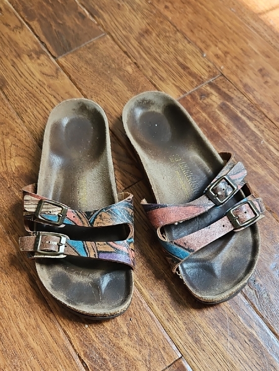 Birkenstock Shoes - Birkenstock Multicolor Leather Double-Buckle Sandals (Brown, Blue, Pink)